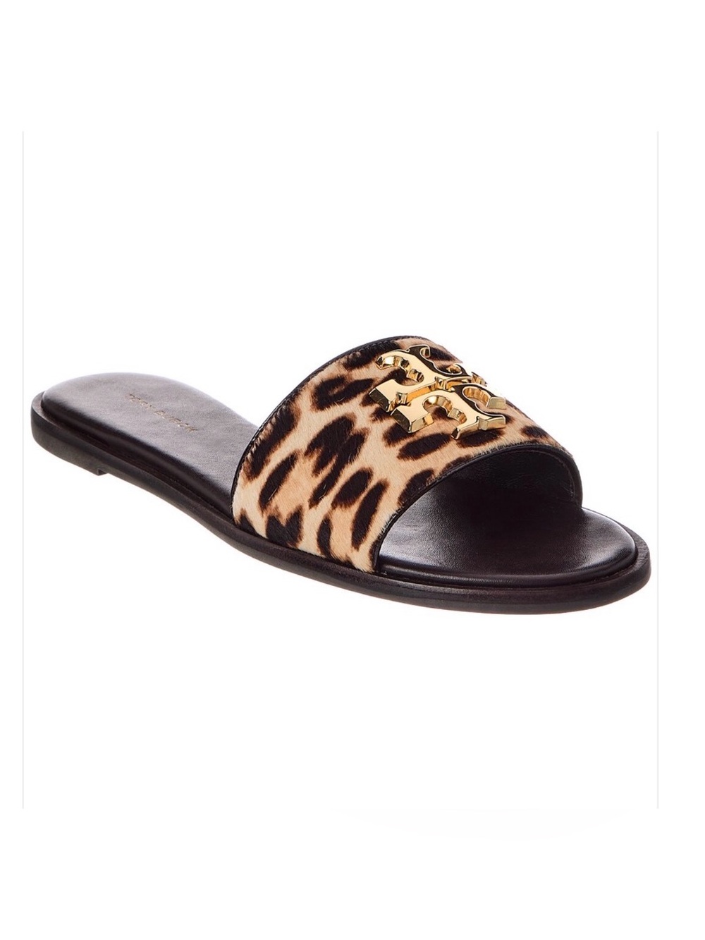 Tory Burch EVERLY Leopard Print Leather Slide Sandal with Gold Logo 8.5